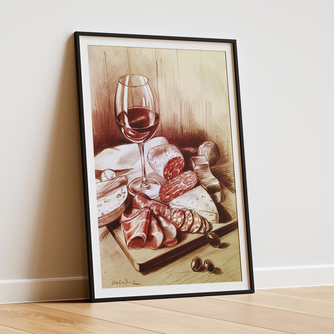 Charcuterie Board Red Wine Watercolour Illustration - Image 2