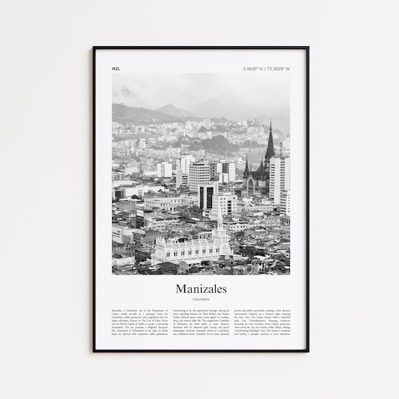 Manizales Black And White Print Photo Poster Travel Gift Colombia Wall Art Minimal Home Decor
