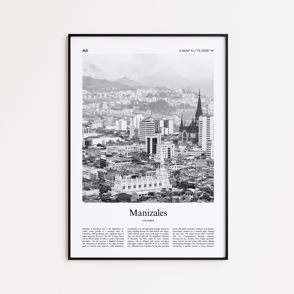 Manizales Colombia Black and White Cathedral City Photo Poster