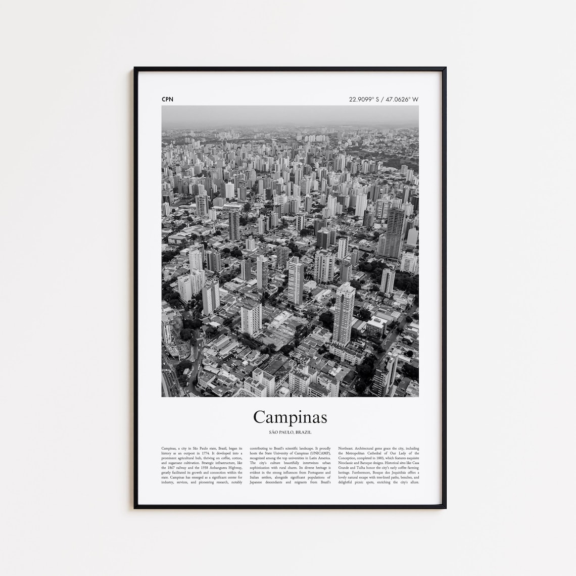 Campinas Brazil Black And White Aerial Cityscape Photo Poster