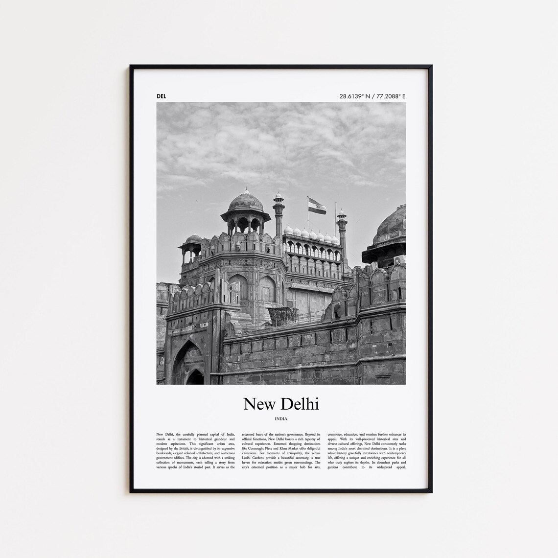 New Delhi India Red Fort Black And White Photo Travel Poster