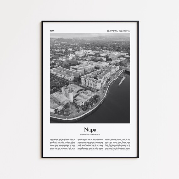 Napa California Black And White Downtown Aerial Photo Poster