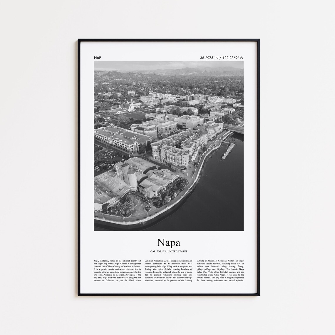 Napa California Black And White Downtown Aerial Photo Poster