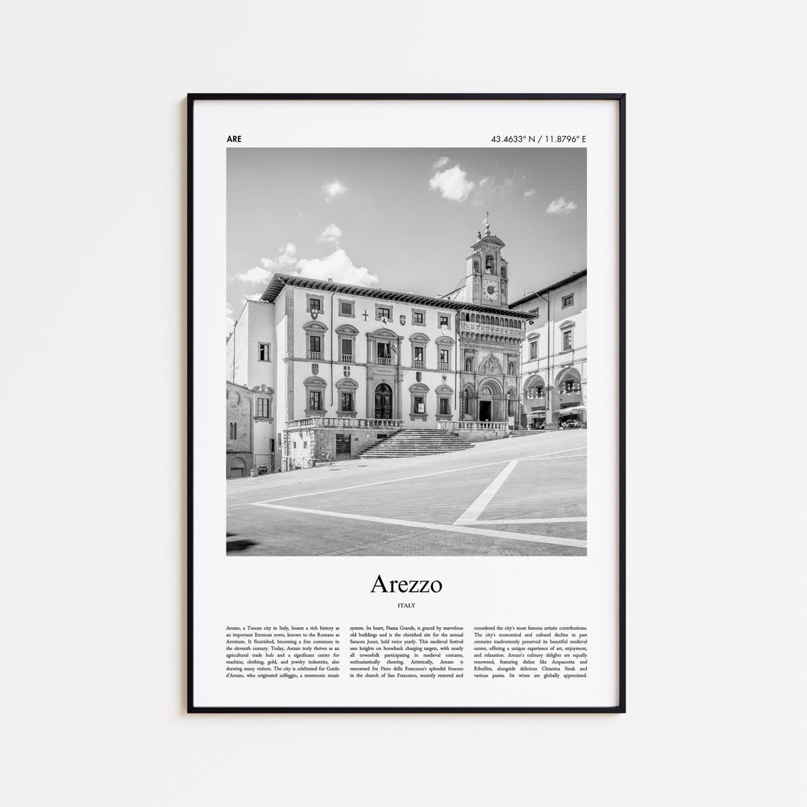 Arezzo Italy Historic Piazza Grande Black White Photo Poster