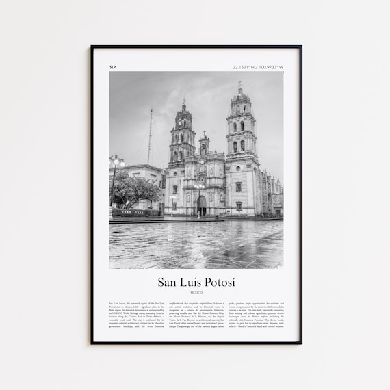 San Luis Potosi Cathedral Black and White Mexico Travel Poster