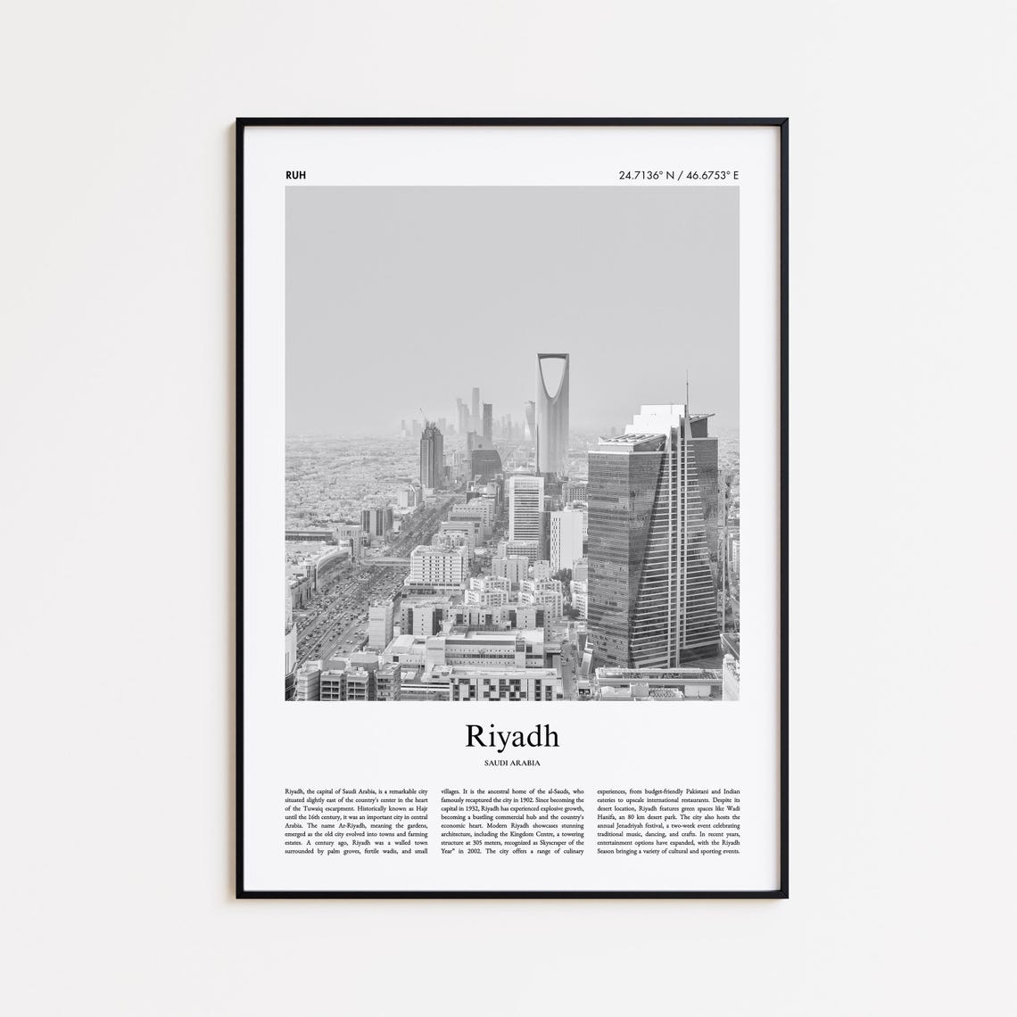 Riyadh Saudi Arabia Modern Skyline Black And White Photo Poster