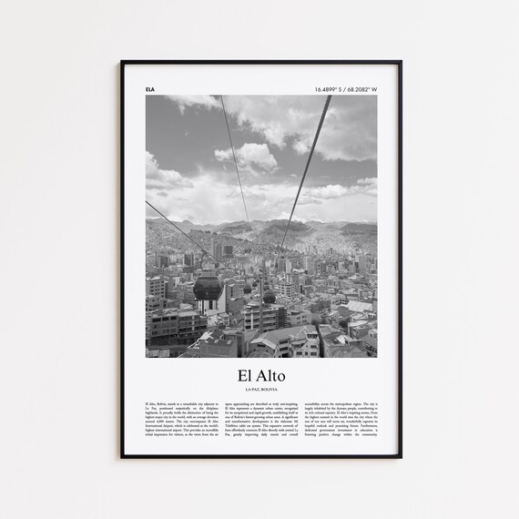 El Alto Bolivia Black and White Cable Car City Photo Travel Poster