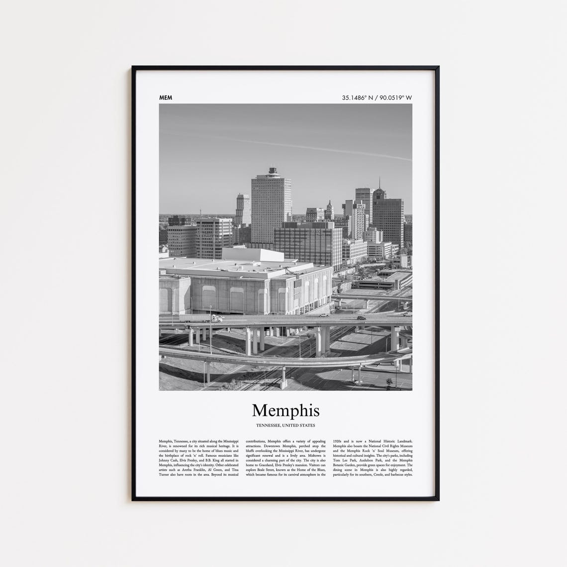 Memphis Tennessee Skyline Black And White Highway View Photo Poster
