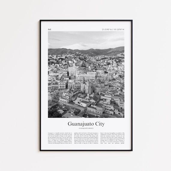 Guanajuato City Black and White Colonial Mexico Travel Poster