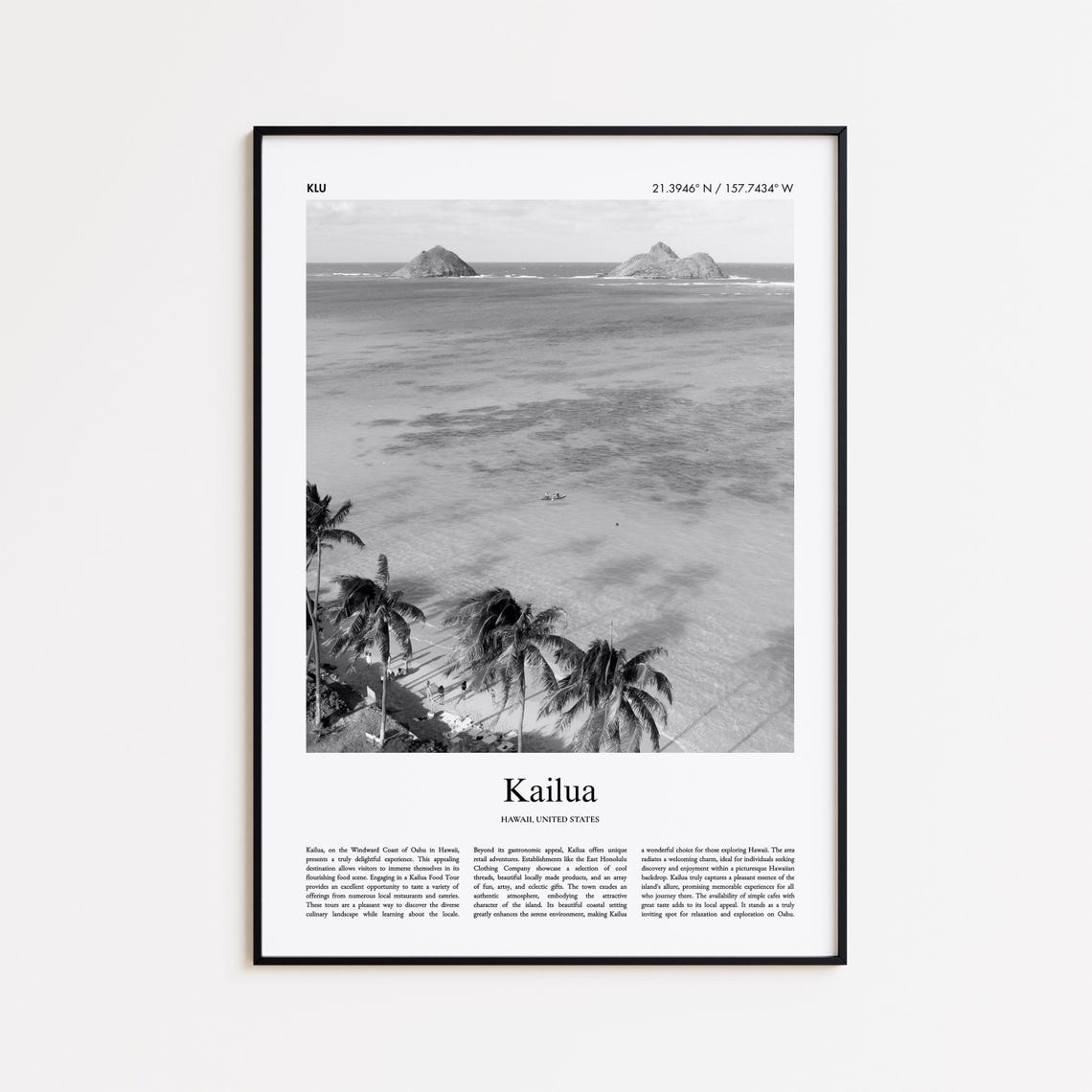 Kailua Hawaii Black And White Beach Photo With Palm Trees Poster
