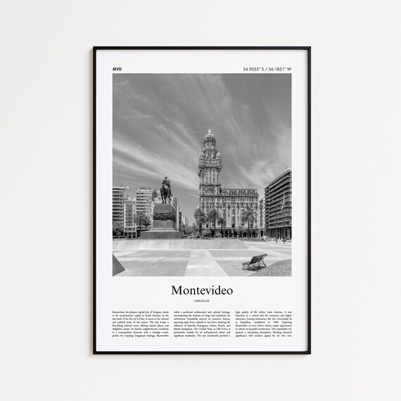 Montevideo Uruguay Black And White Historic City Photo Travel Poster