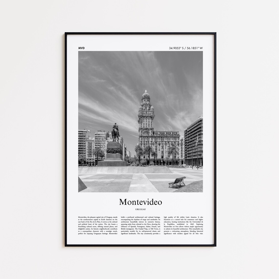Montevideo Uruguay Black And White Historic City Photo Travel Poster