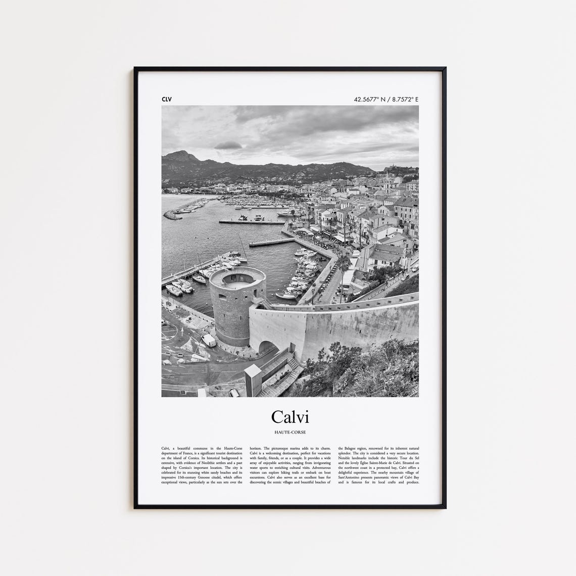 Calvi Haute-Corse Citadel Marina Black and White Photo Poster