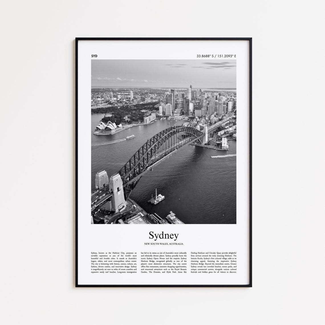 Sydney Harbour Bridge Black and White Photo Poster Australia