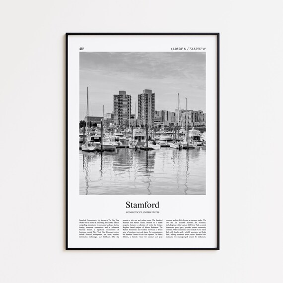 Stamford Connecticut Black and White Travel Poster Harbor Marina Photo