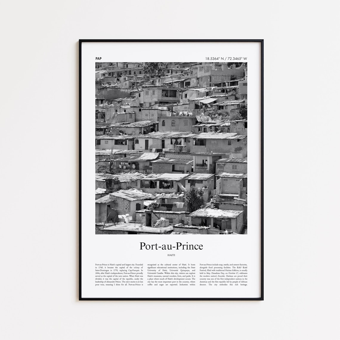 Port au Prince Haiti Black and White City Photography Travel Poster