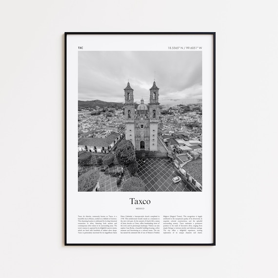 Taxco Mexico Vintage Black And White Cathedral Travel Poster