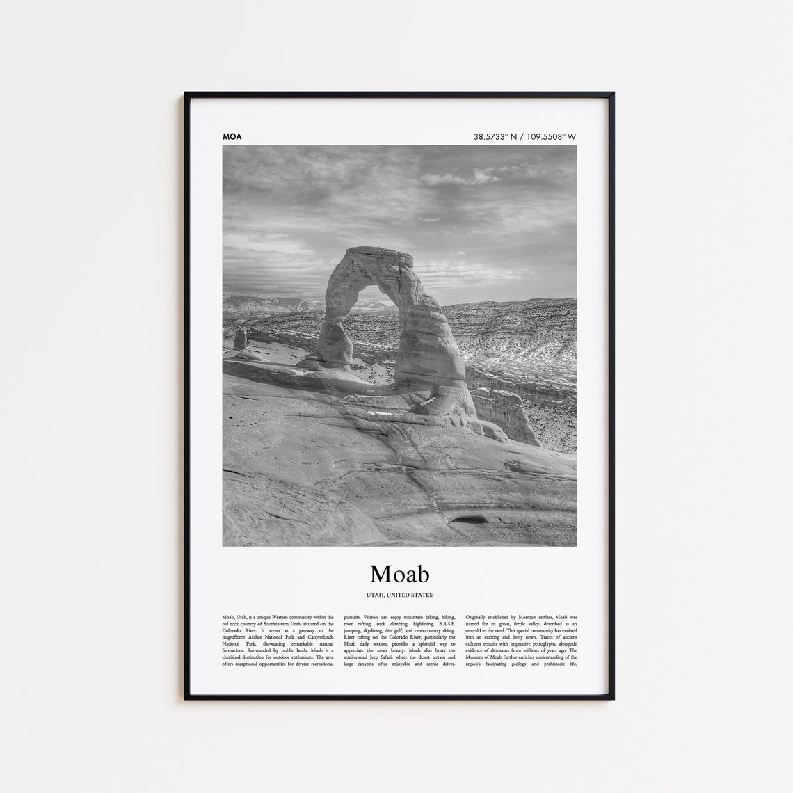 Moab Utah Delicate Arch Red Rock Black And White Photo Travel Poster