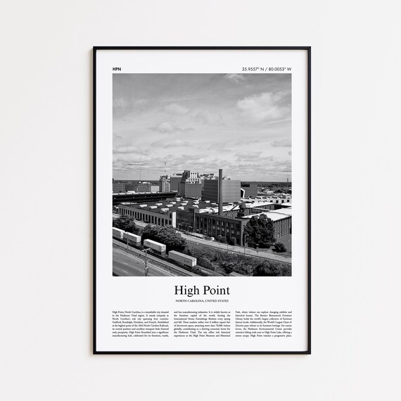 High Point North Carolina Black and White Skyline City Photo Poster
