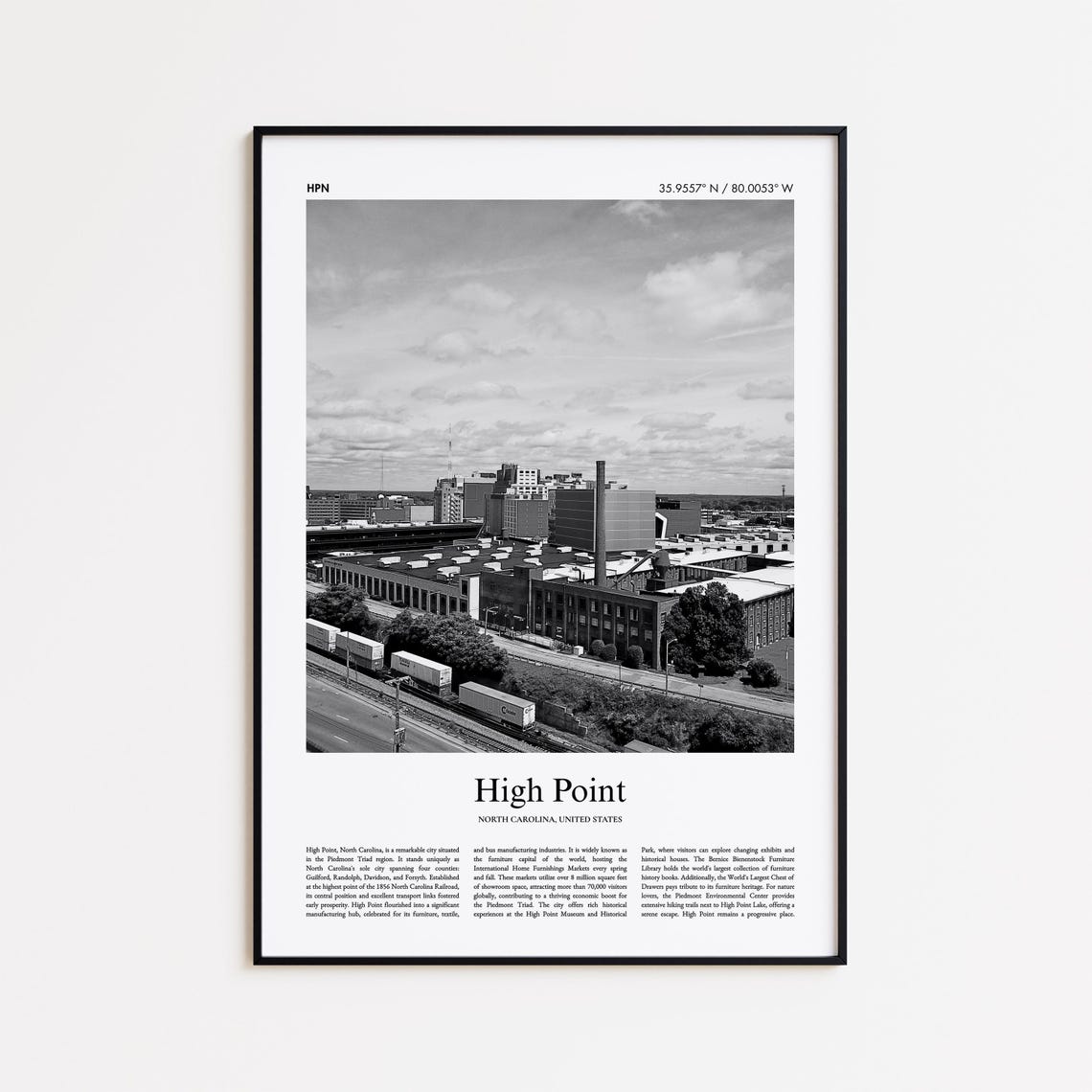 High Point North Carolina Black and White Skyline City Photo Poster