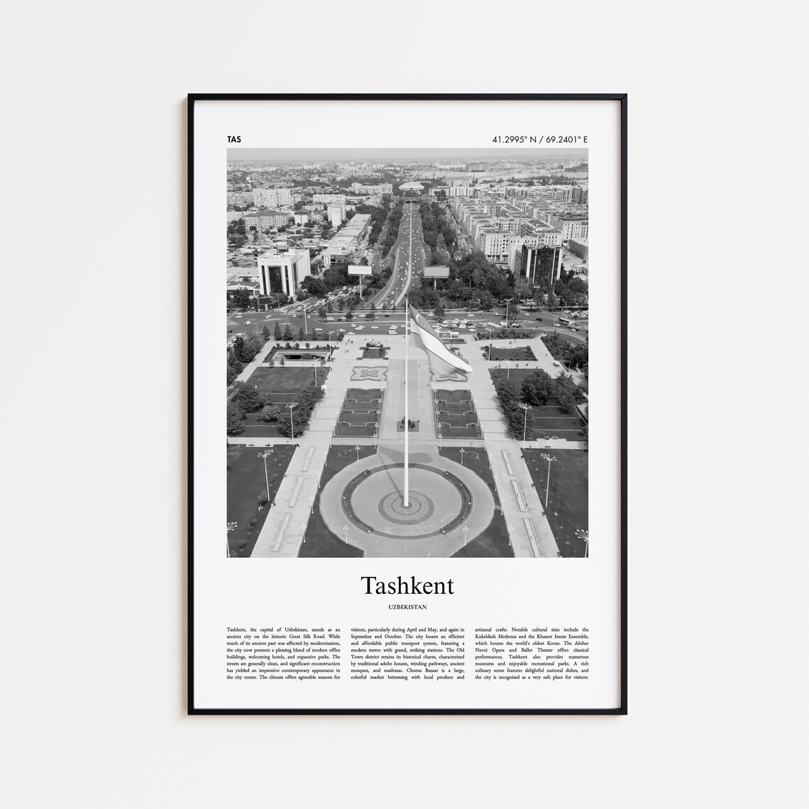 Tashkent Uzbekistan Black And White City Square Travel Photo Poster