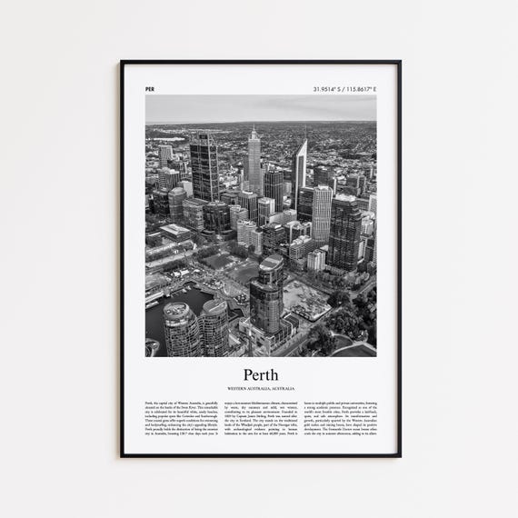 Perth Black And White Print Photo Poster Travel Gift Western Australia Wall Art Modern
