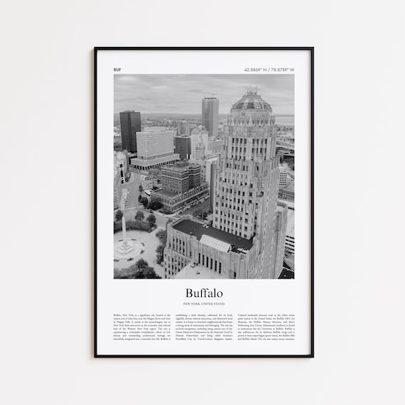 Buffalo Black And White Print Photo Poster Travel Gift New York United States Usa Wall Art