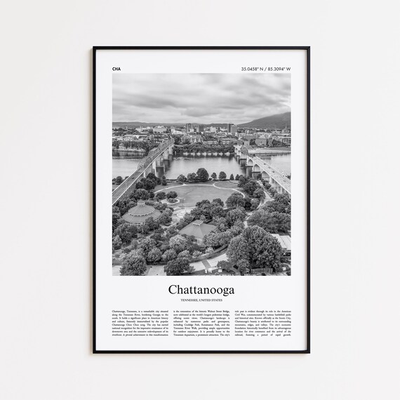 Chattanooga Tennessee Black and White River Bridge Travel Poster