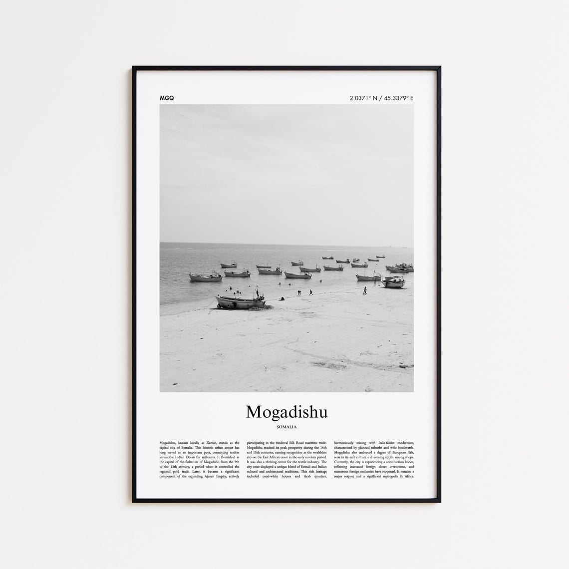 Mogadishu Somalia Beach Boats Black And White Travel Photo Poster