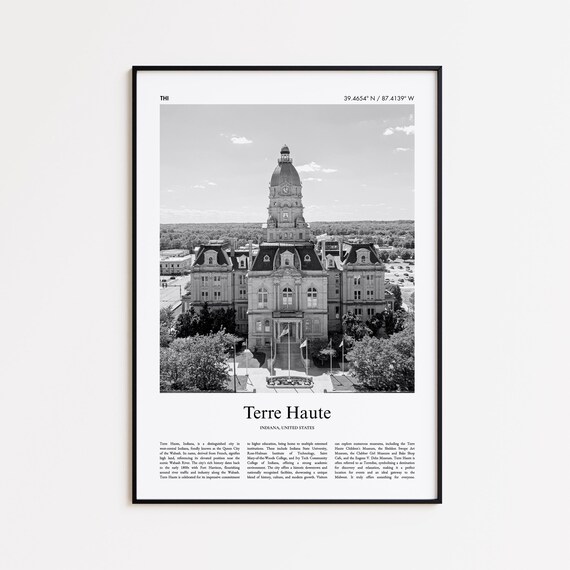 Terre Haute Indiana Black And White Courthouse Photo Poster Art