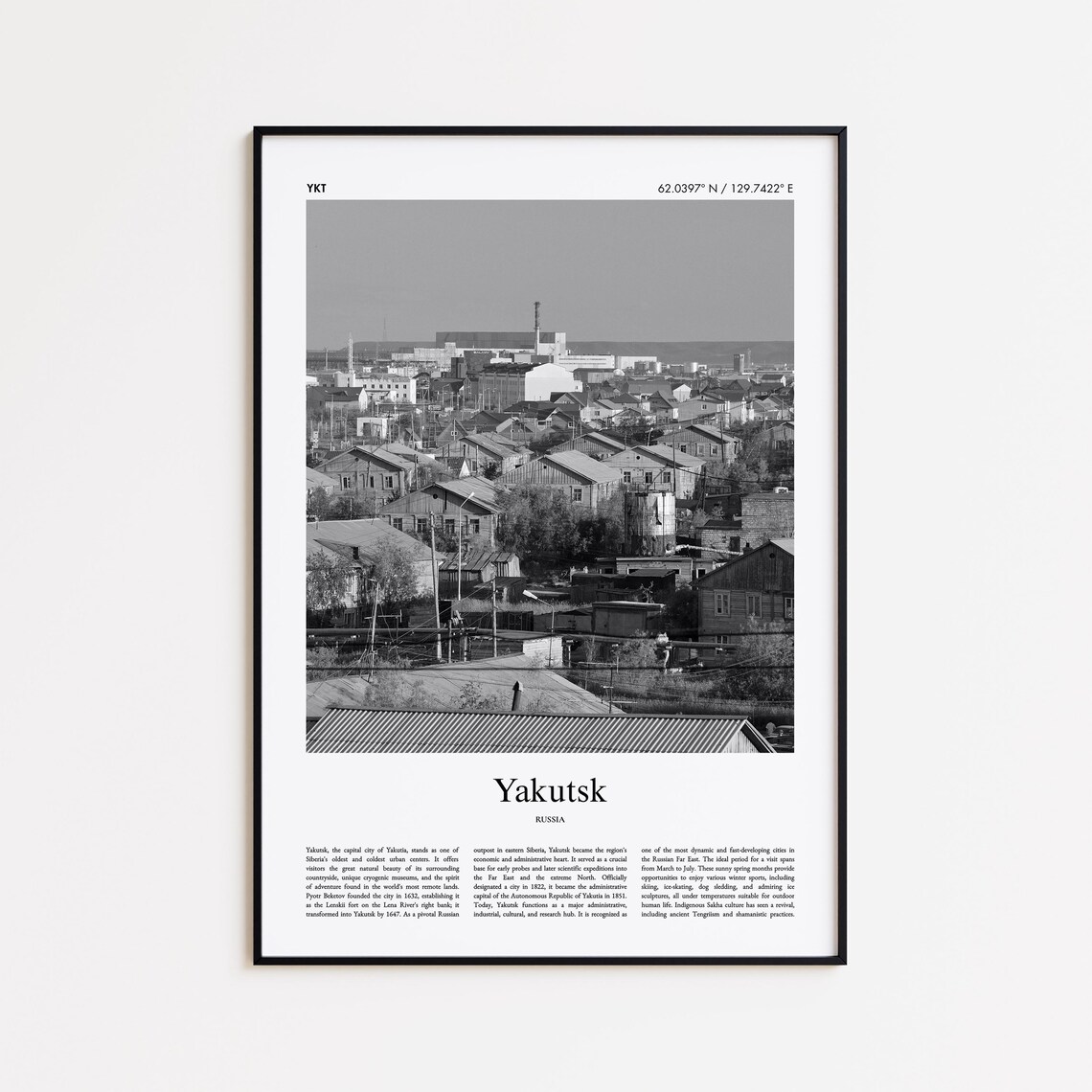 Yakutsk Russia Black And White Cityscape Photo Travel Poster