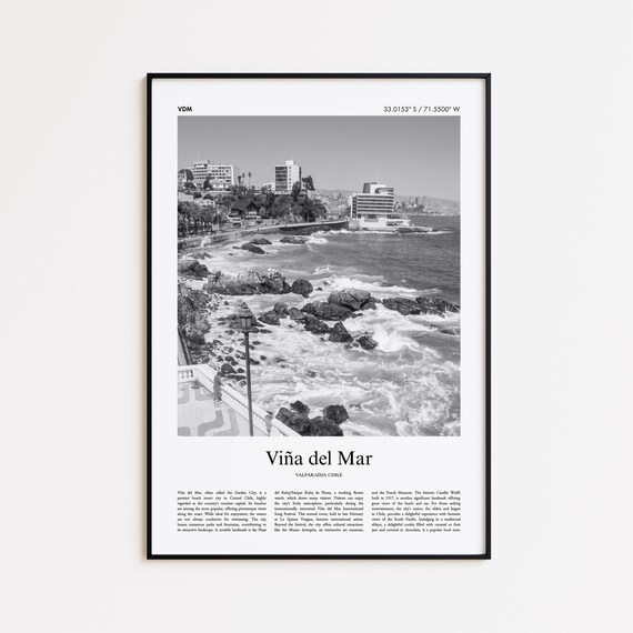 Via Del Mar Black And White Print Photo Poster Vina Travel Gift Valparaso Chile Wall Art