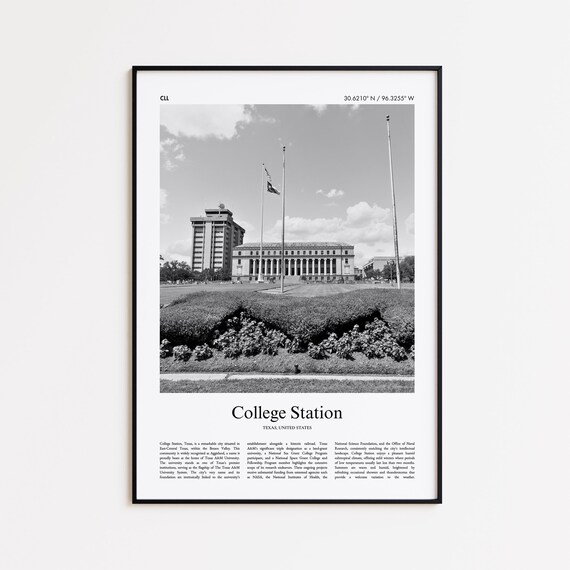 College Station Texas Campus Aerial Black And White Photo Poster
