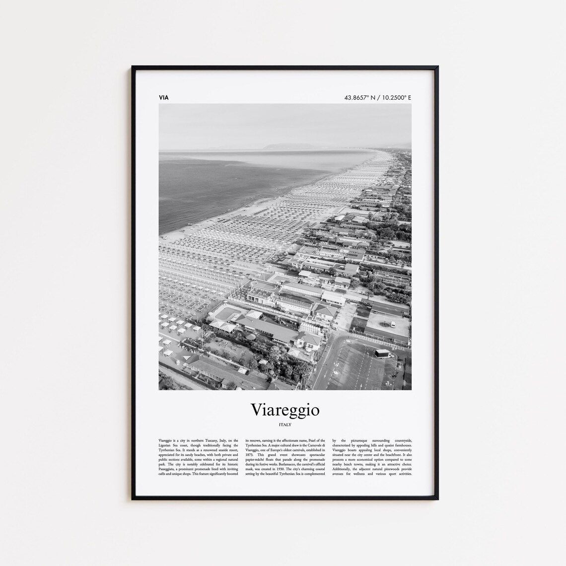 Viareggio Italy Sandy Beach Aerial Black and White Photo Poster