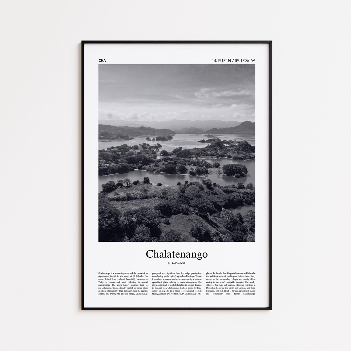 Chalatenango El Salvador Black And White Lake View Travel Poster