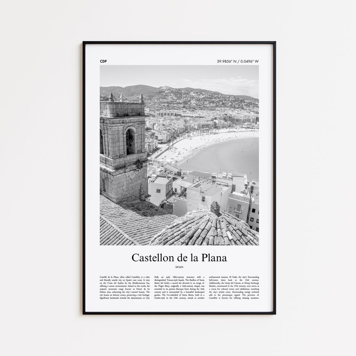 Castellon De La Plana Spain Bell Tower Black And White Photo Poster