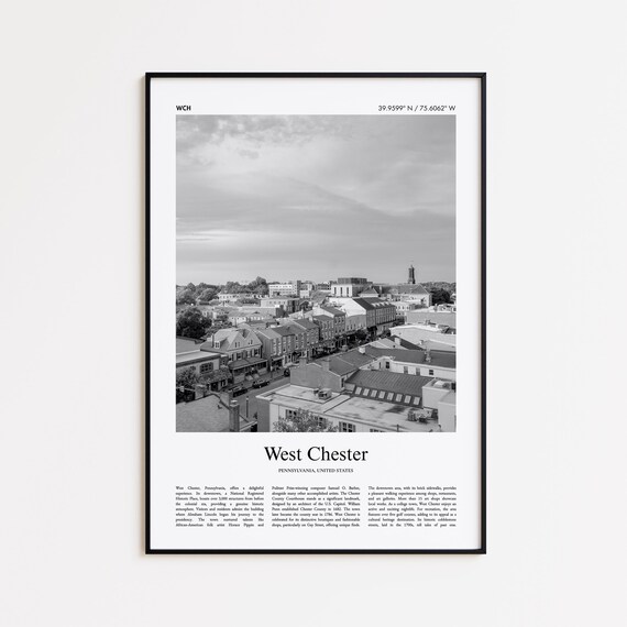 West Chester Pennsylvania Rooftops Black And White Photo Poster
