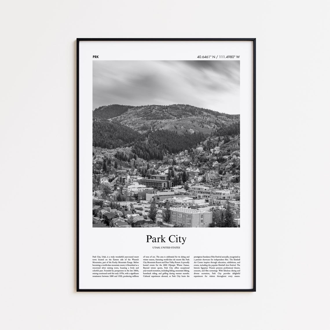 Park City Utah Mountain Town Black And White Photography Travel Poster