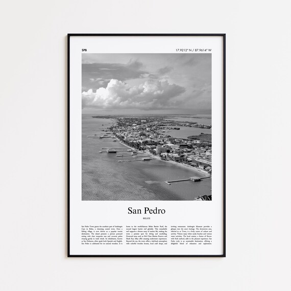 San Pedro Black And White Print Photo Poster Travel Gift Belize Wall Art Minimal Home Decor