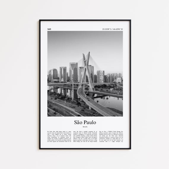São Paulo Black and White Travel Poster, Minimal Home Decor