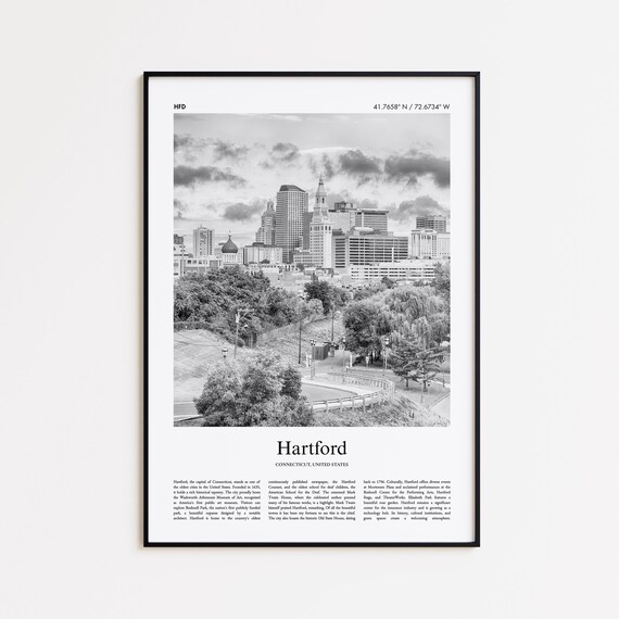 Hartford Connecticut Downtown Skyline Black And White Poster