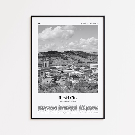 Rapid City South Dakota Downtown Black And White Hills Photo Poster