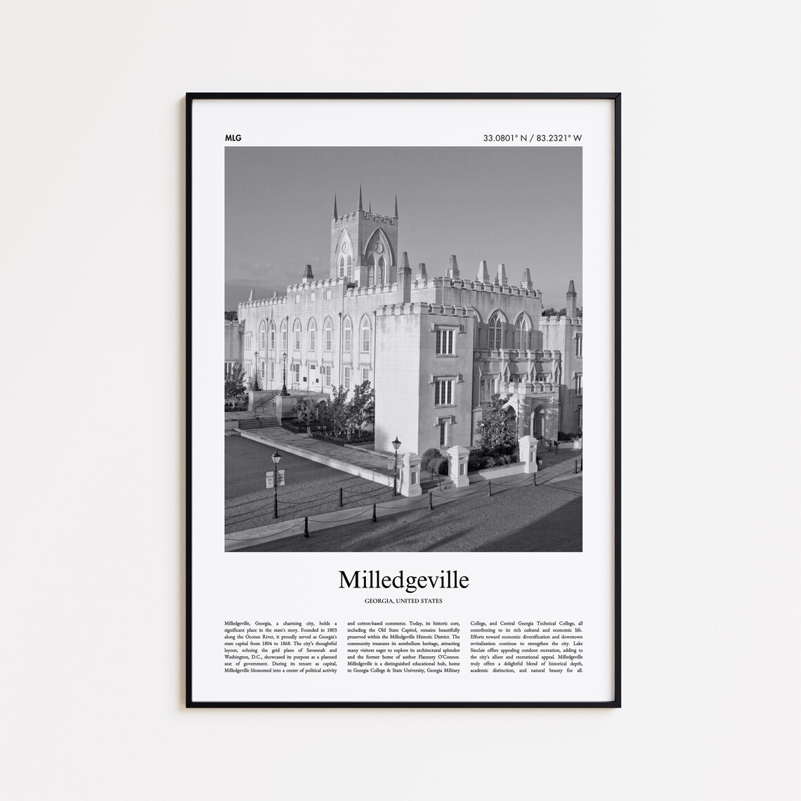 Milledgeville Georgia Black And White Historic Photography Poster