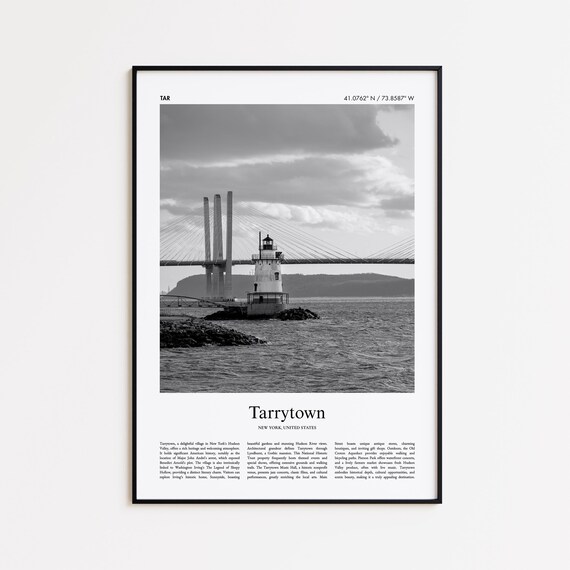 Tarrytown New York Black And White Lighthouse Bridge Photo Poster