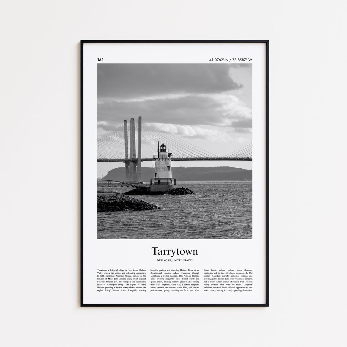 Tarrytown New York Black And White Lighthouse Bridge Photo Poster