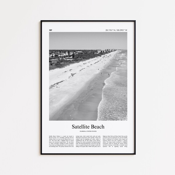 Satellite Beach Florida Aerial Coast Black And White Photo Poster
