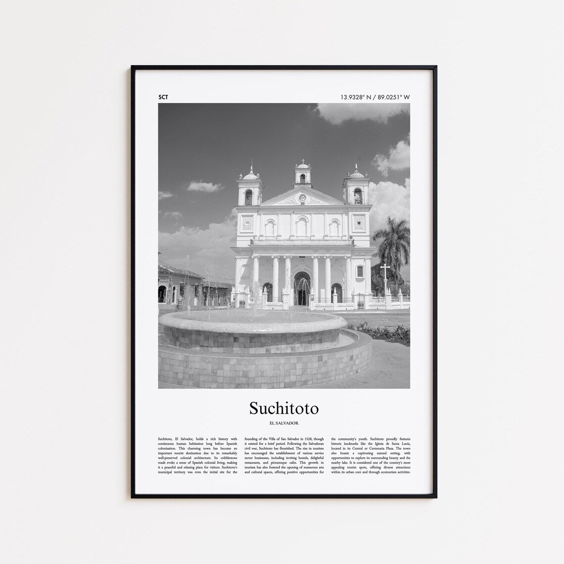 Suchitoto El Salvador Church Black and White Photography Poster