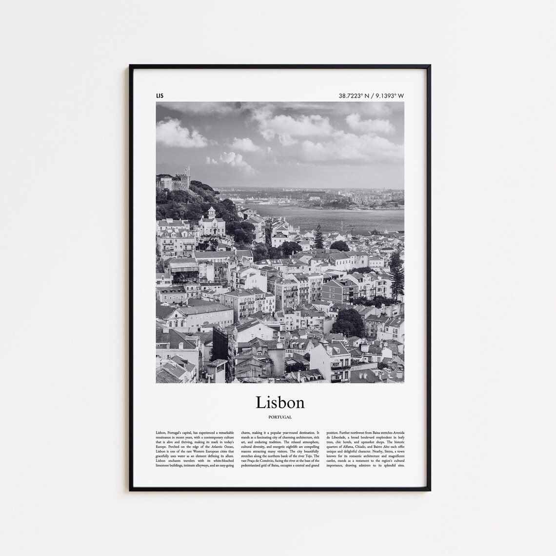 Lisbon Portugal Black And White Alfama Harbor Riverside Photo Poster