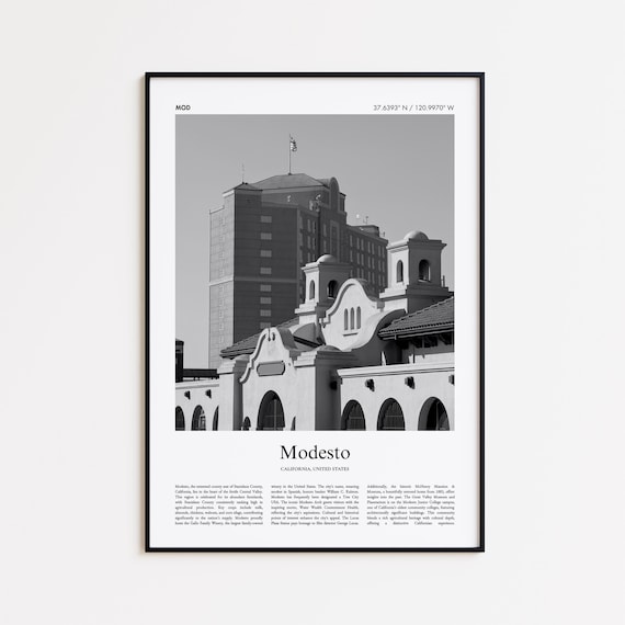 Modesto California Historic Arch Black And White Photo Travel Poster City