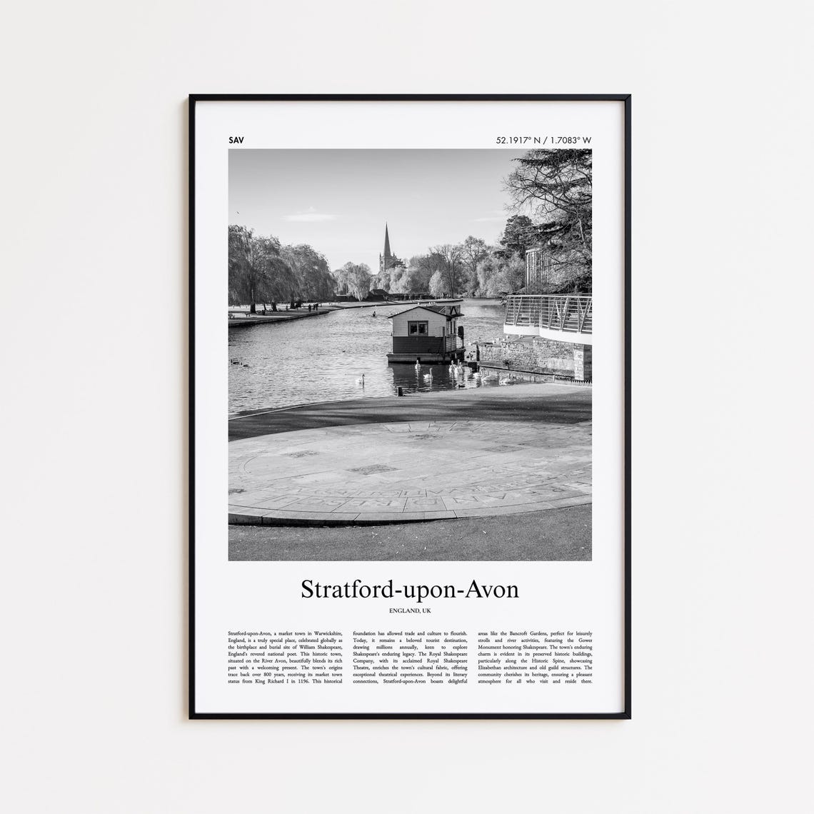 Stratford-upon-Avon England Black and White Photo Travel Poster